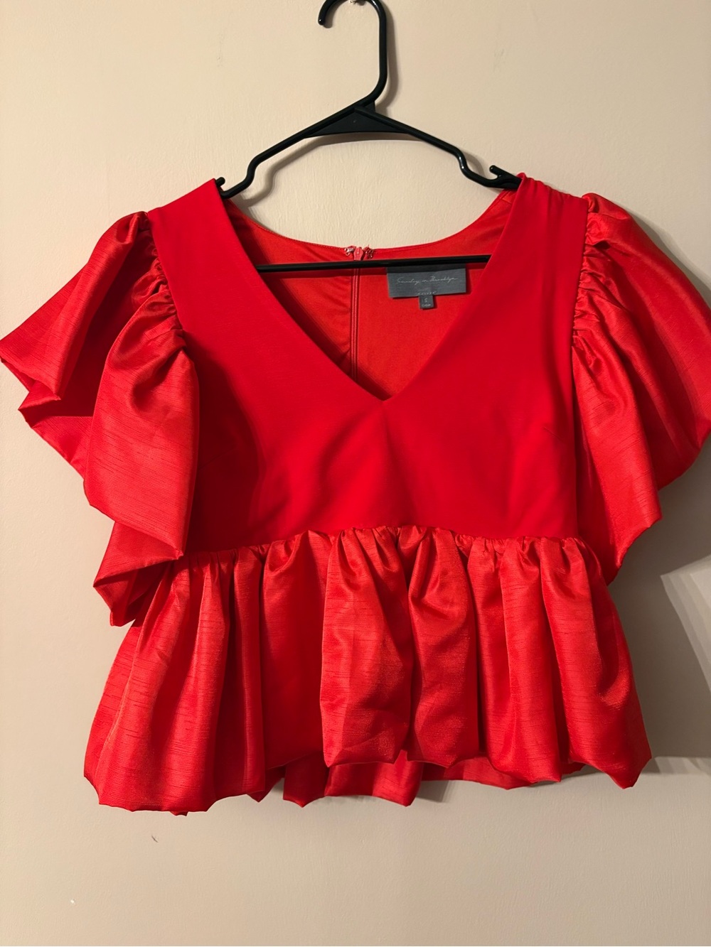 Red V-Neck Ruffle Peplum Top